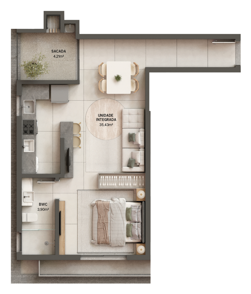 Planta 09 - 1 dorm 50,54m² - studio