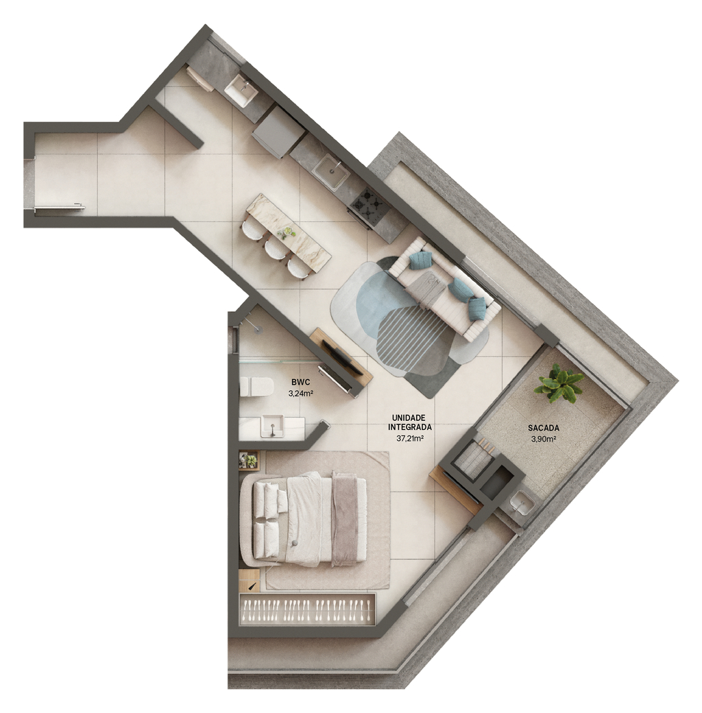 Planta 10 - 1 dorm 51,87m² - studio