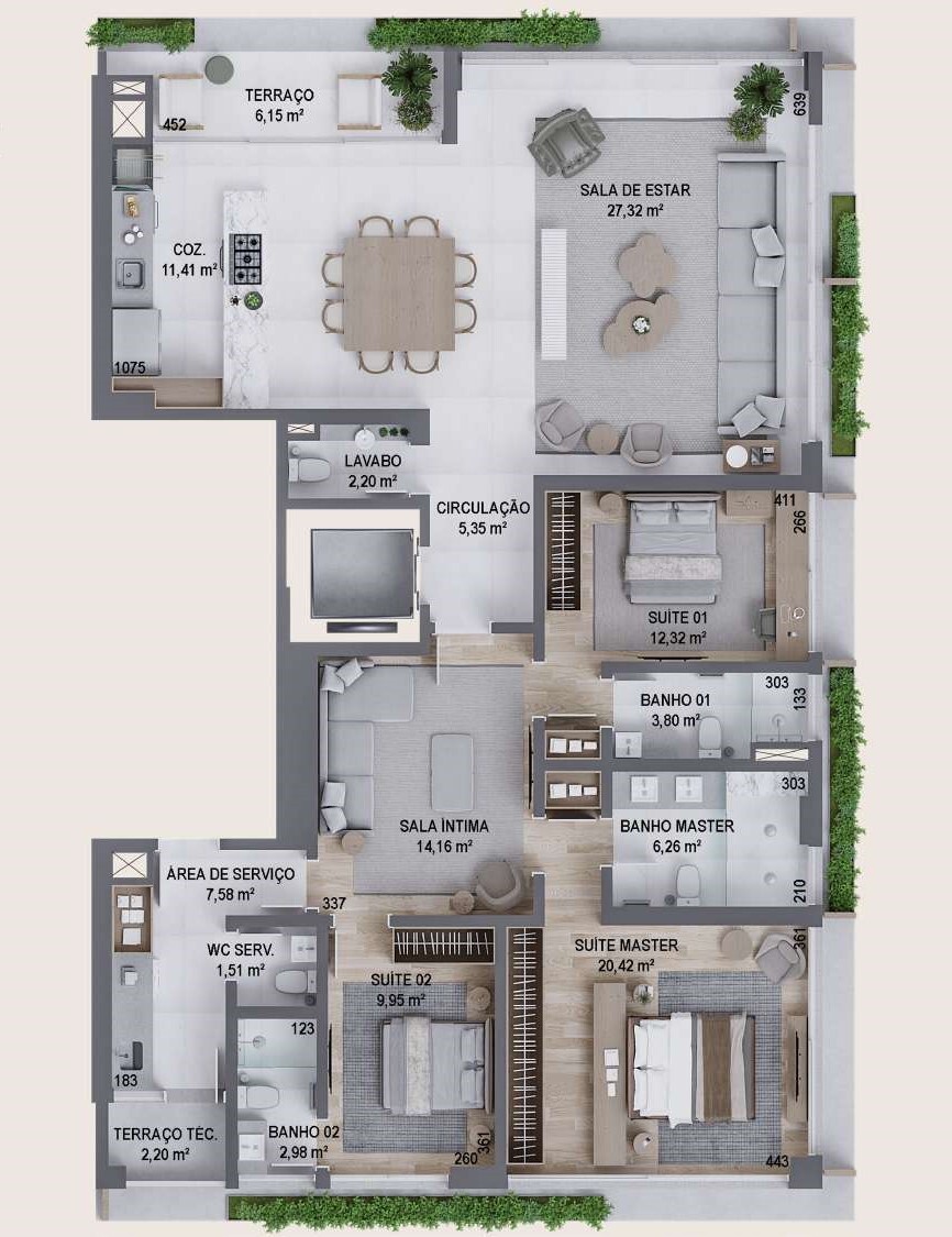 Planta 02 - 3 dorm 175,60m²