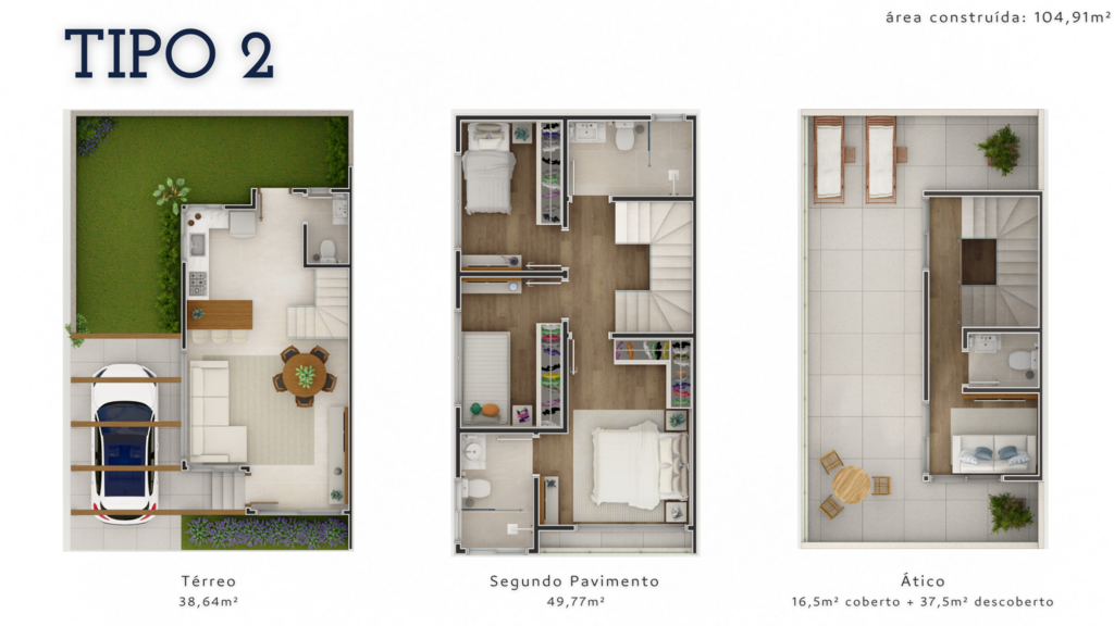 Planta - Planta 01 - 3 dorm 104,91m²