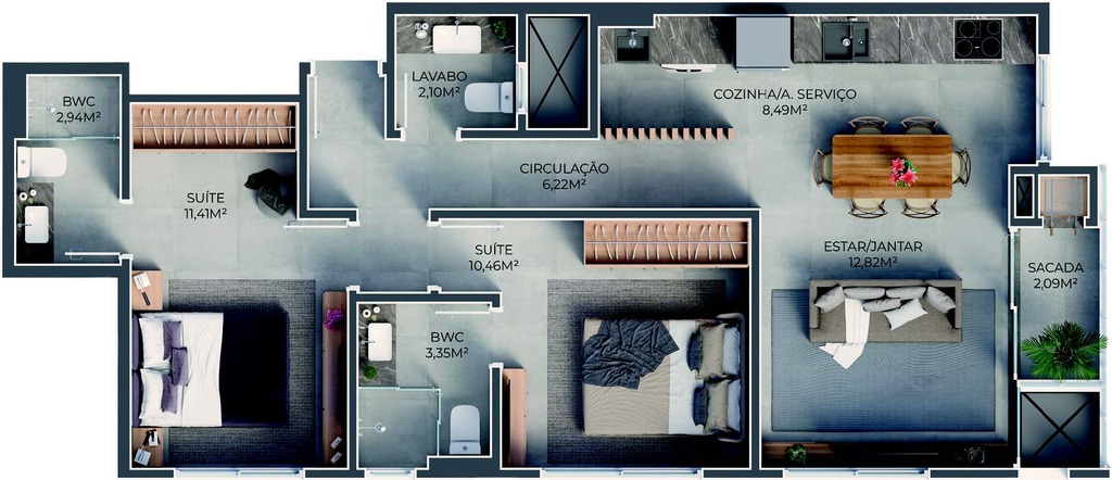 Planta 05 - 2 dorm 70,68m²