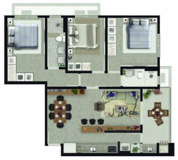 Planta 14 - 3 dorm 91,28m²