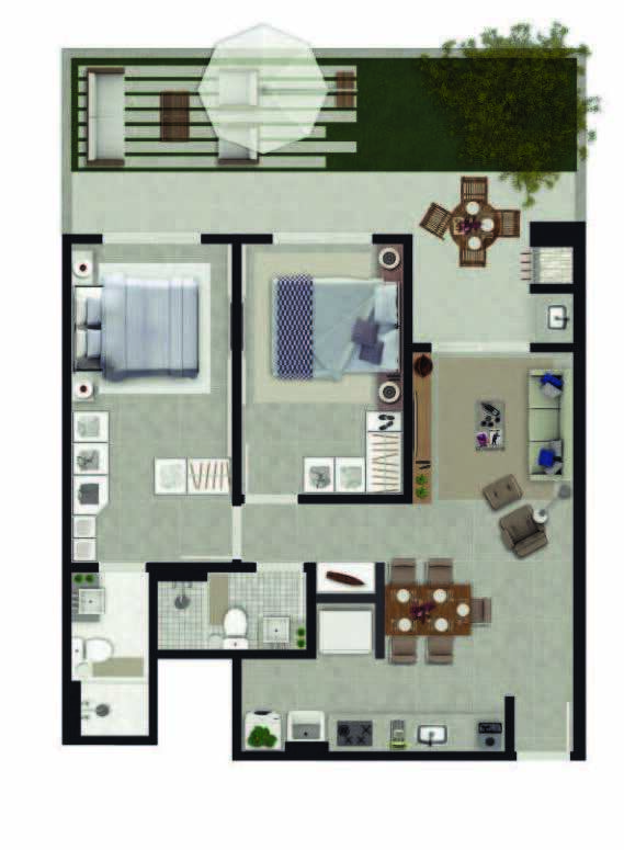 Planta 18 - 2 dorm 93,29m² - garden