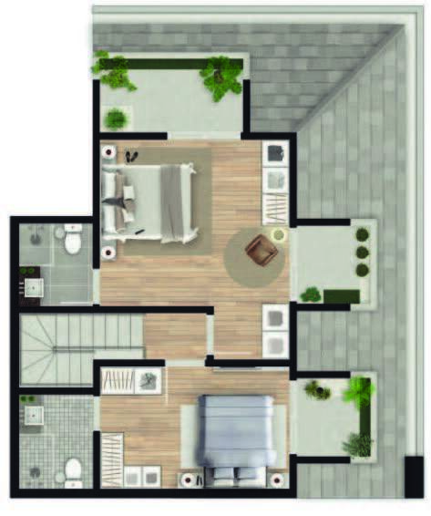 Planta 22 - 3 dorm 122,59m² - cobertura duplex - superior