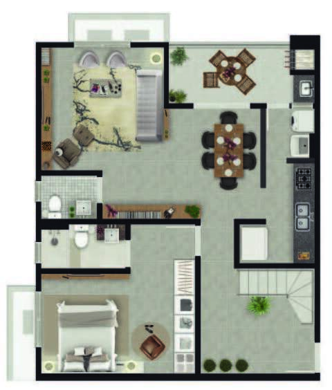 Planta 23 - 3 dorm 124,94m² - cobertura duplex - inferior