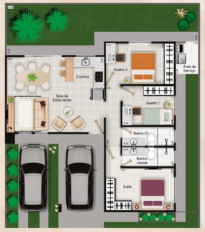 Planta 01 - 3 dorm 92,34m²
