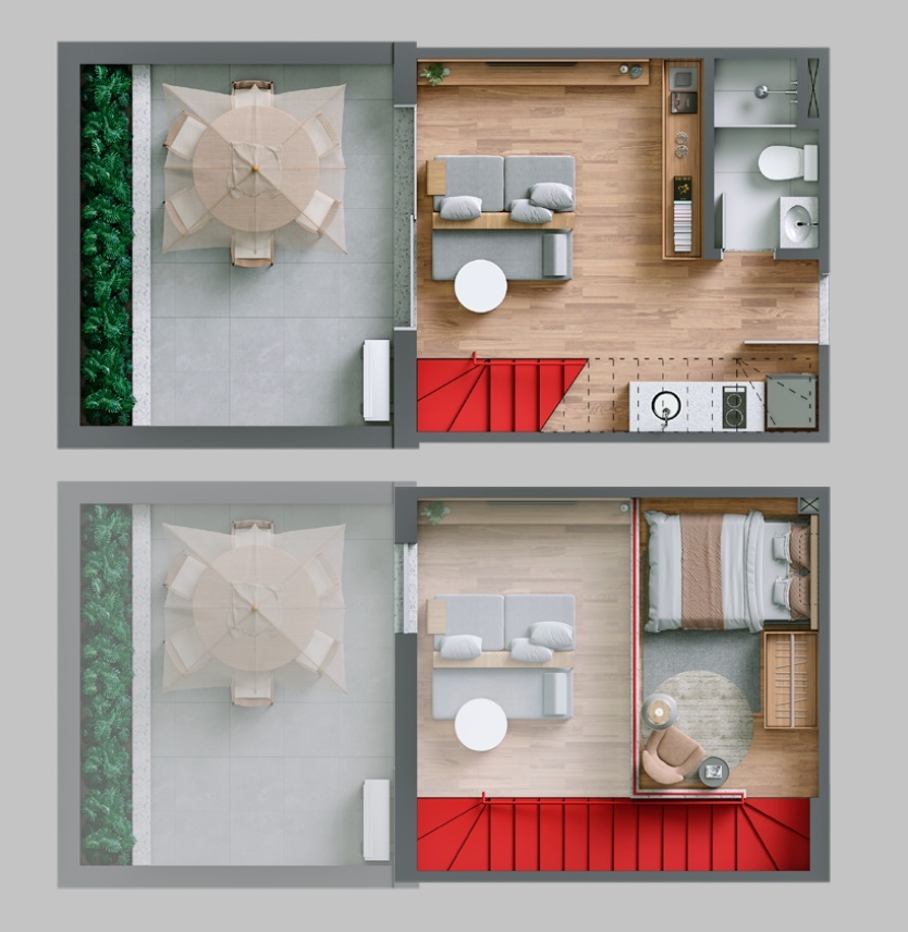 Planta - Planta 06 - 1 dorm 45m² - loft - garden