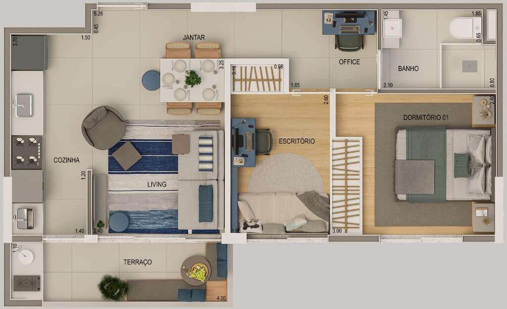 Planta 01 - 2 dorm 45m²