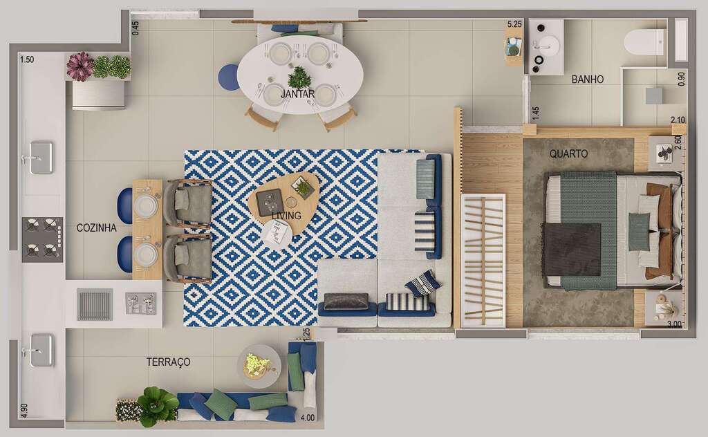 Planta 02 - 1 dorm 45m² - opção