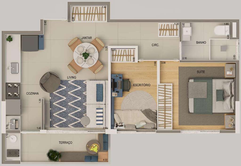 Planta 03 - 2 dorm 45m²