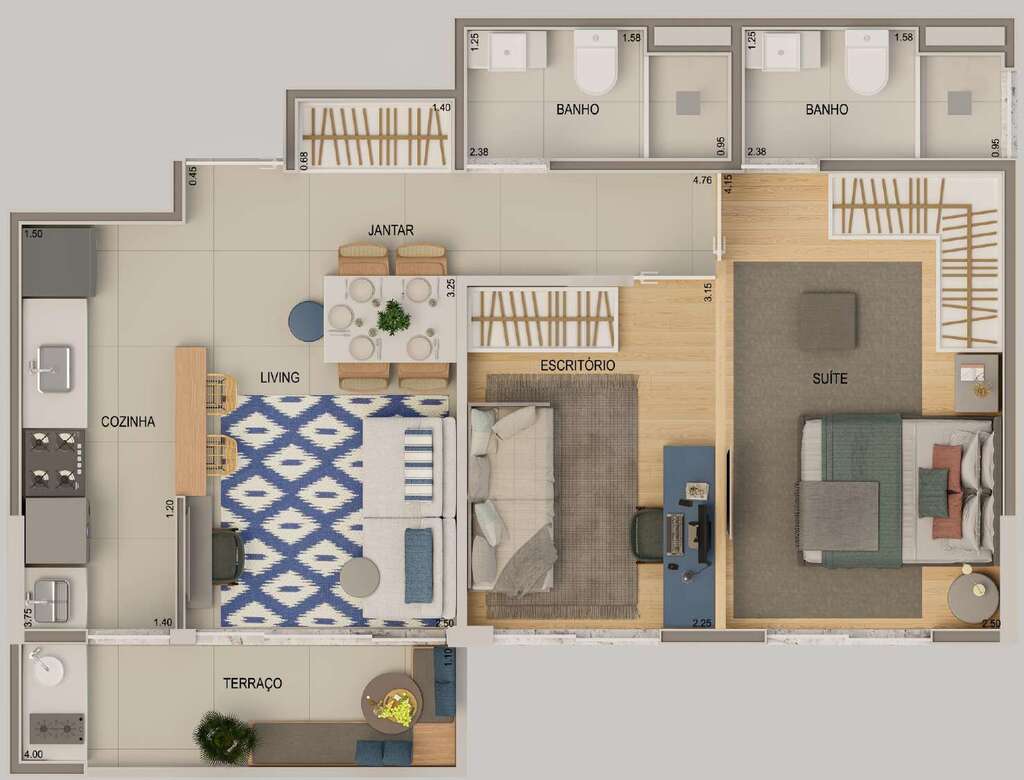 Planta 05 - 2 dorm 52m²