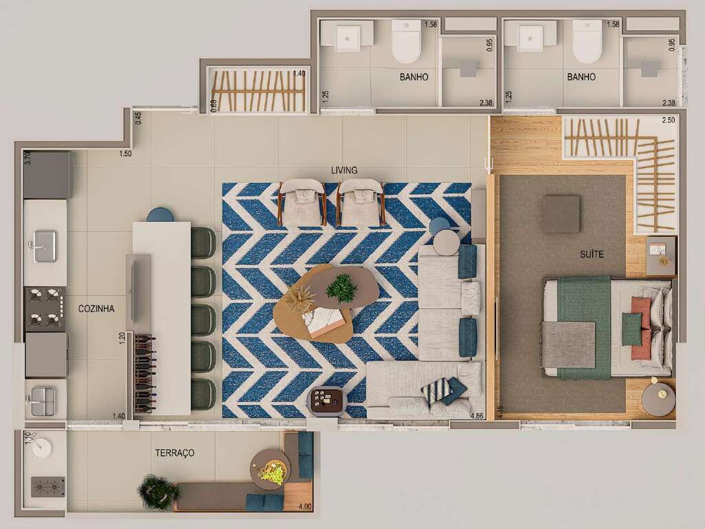 Planta 06 - 1 dorm 52m² - opção