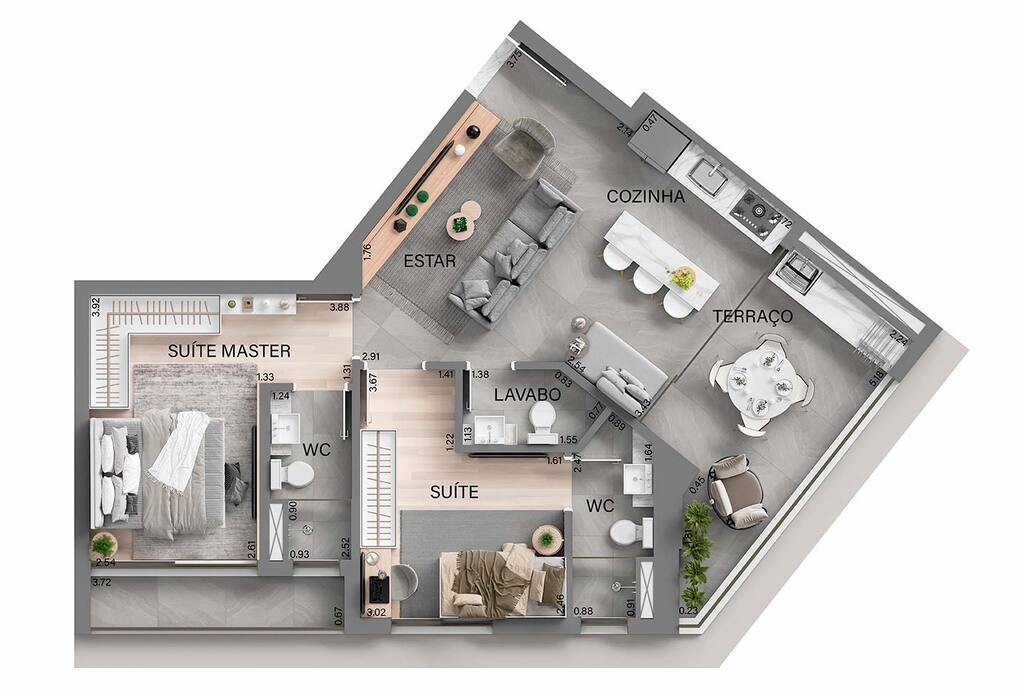 Planta 01 - 2 dorm 74m²
