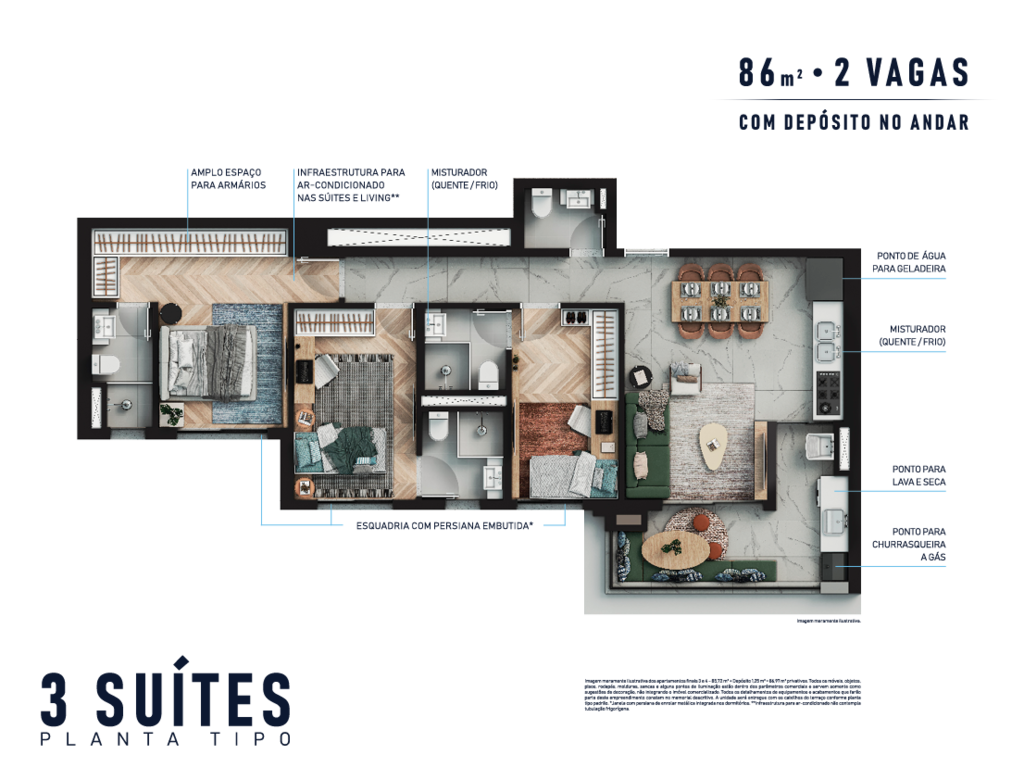Planta 01 - 3 dorm 86m²