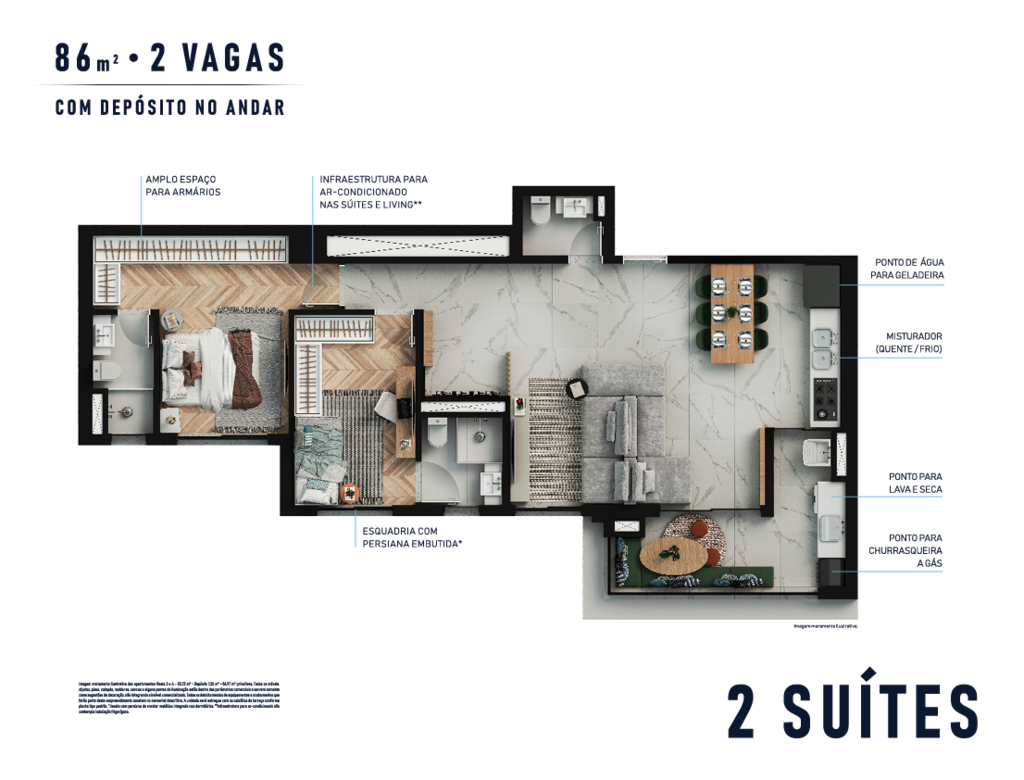 Planta 02 - 2 dorm 86m² - opção