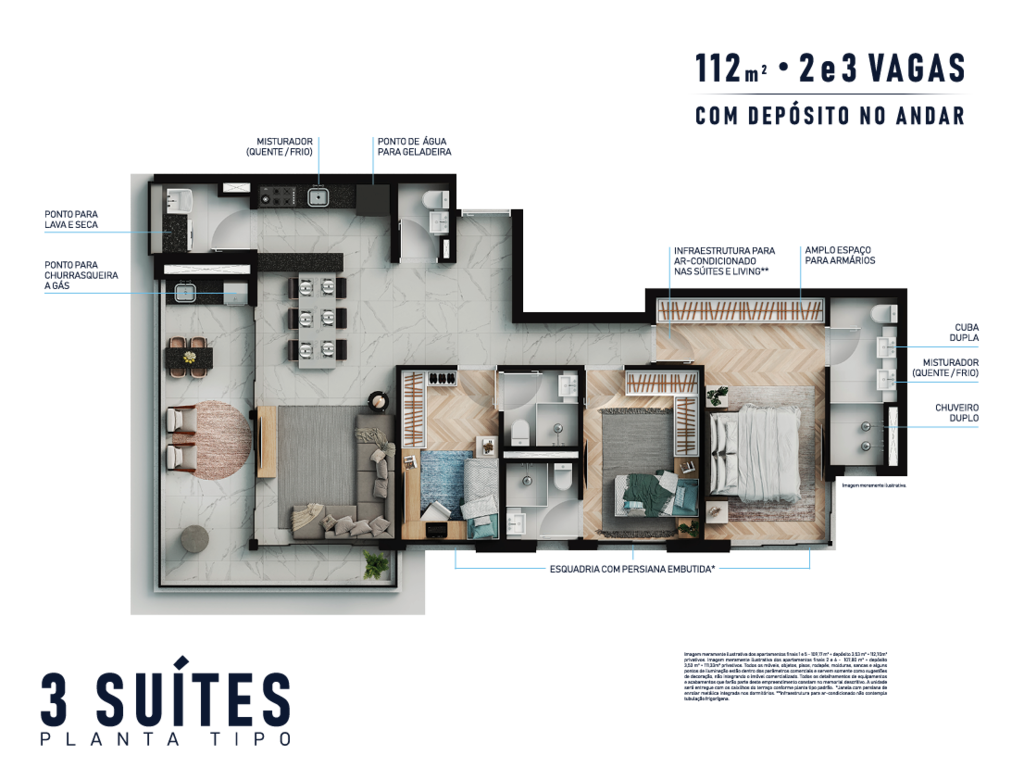 Planta 03 - 3 dorm 112m²