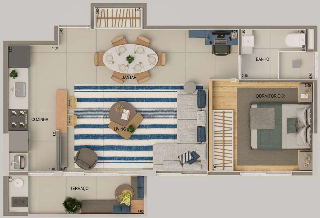 Planta 04 - 1 dorm 45m² - opção