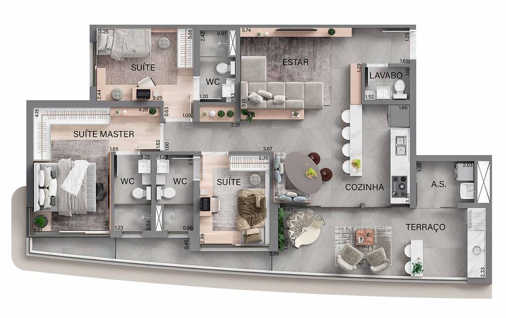 Planta 04 - 3 dorm 114m²