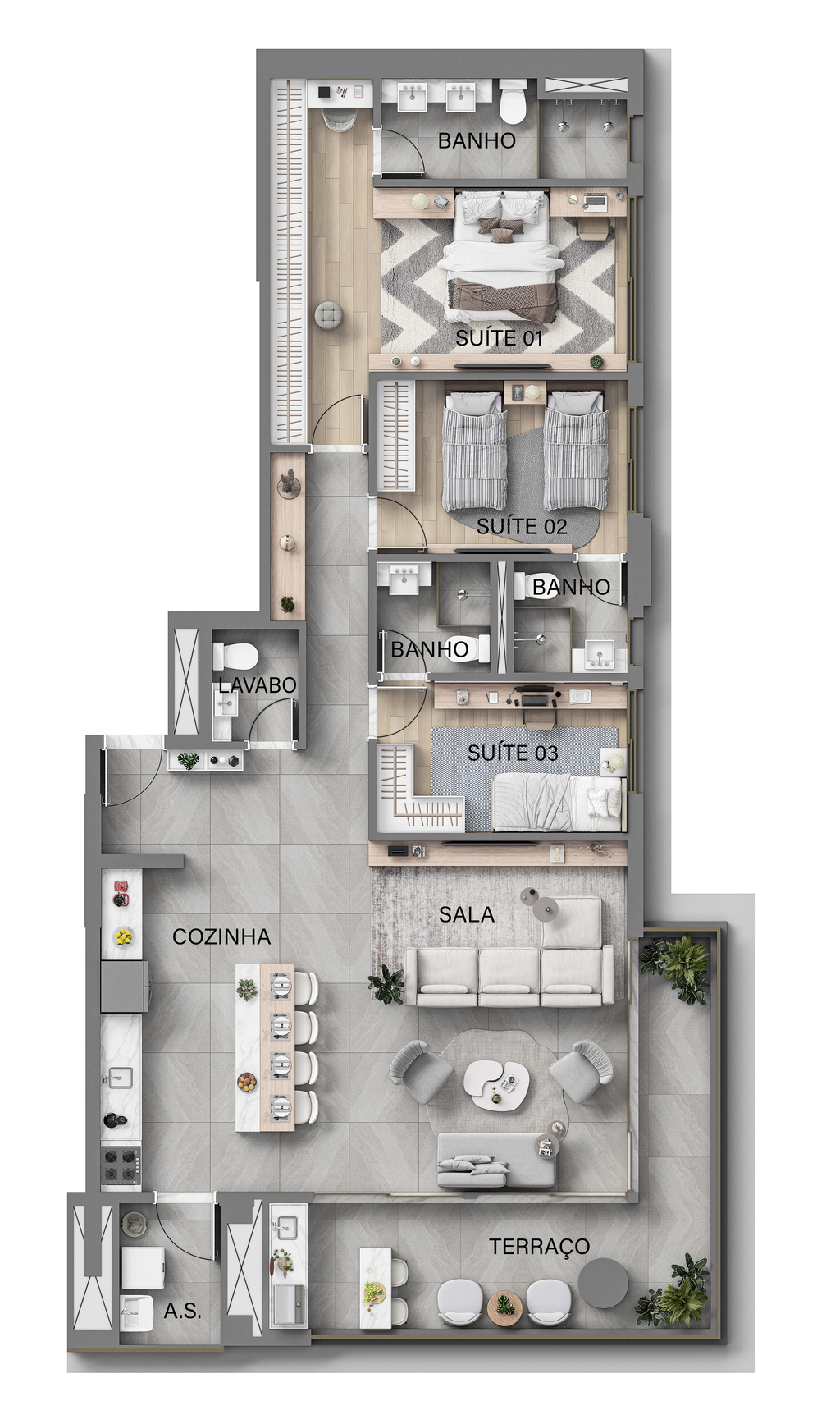 Planta 01 - 3 dorm 130m²