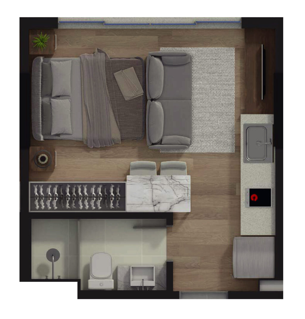 Planta - Planta 01 - 1 dorm 19,14m² - studio
