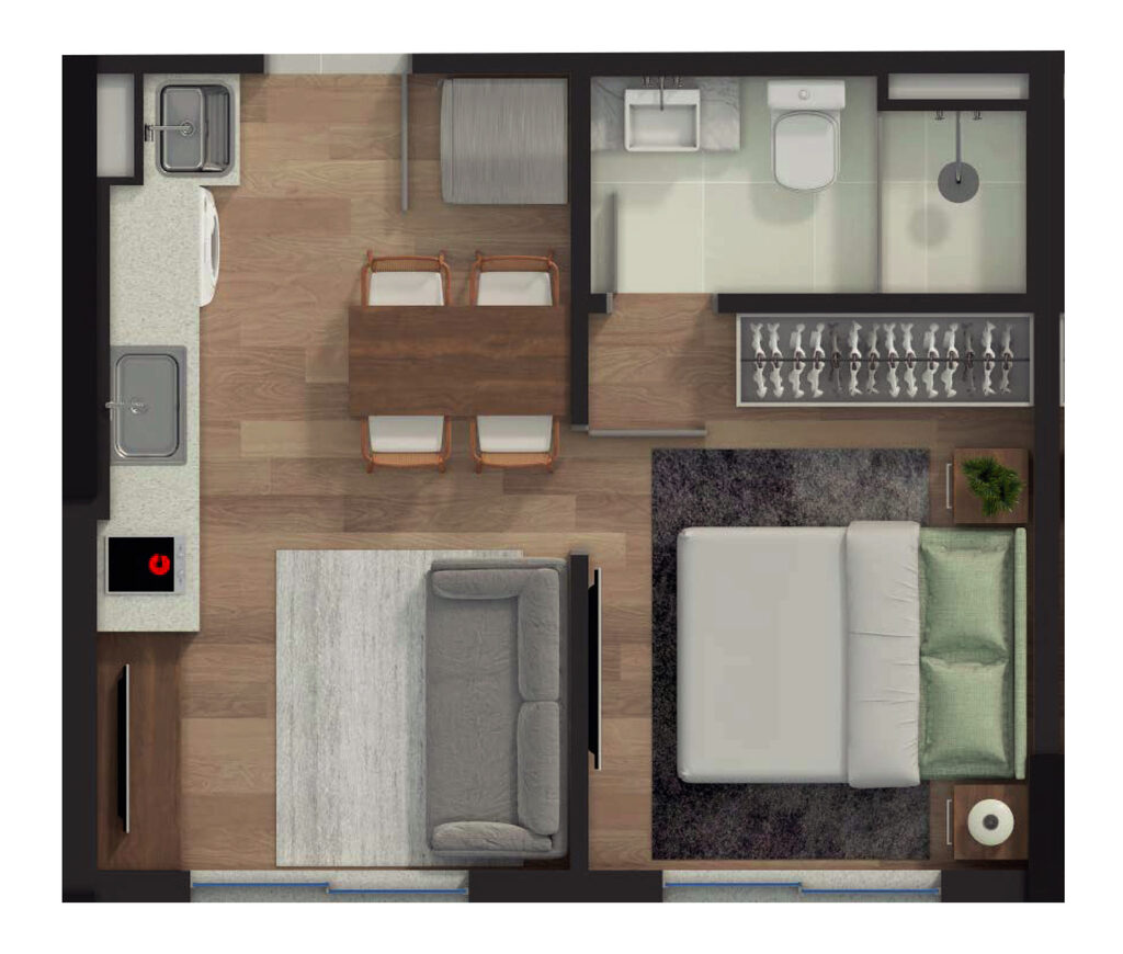 Planta - Planta 02 - 1 dorm 23,96m²