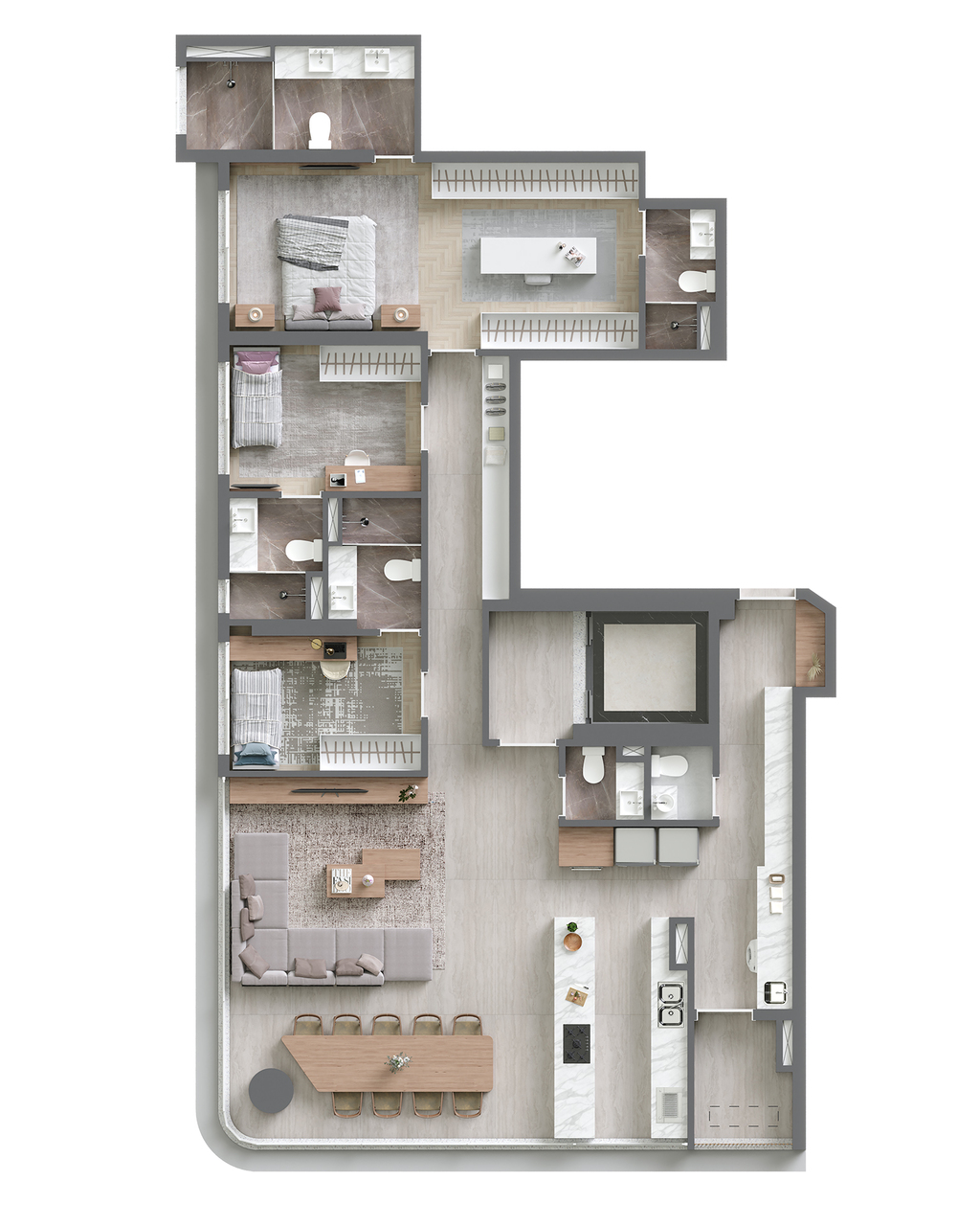 Planta 03 - 3 dorm 160m²