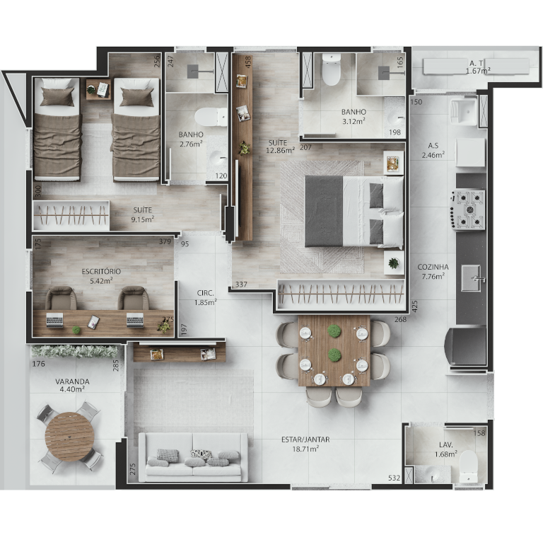 Planta 01 - 3 dorm 78,78m²