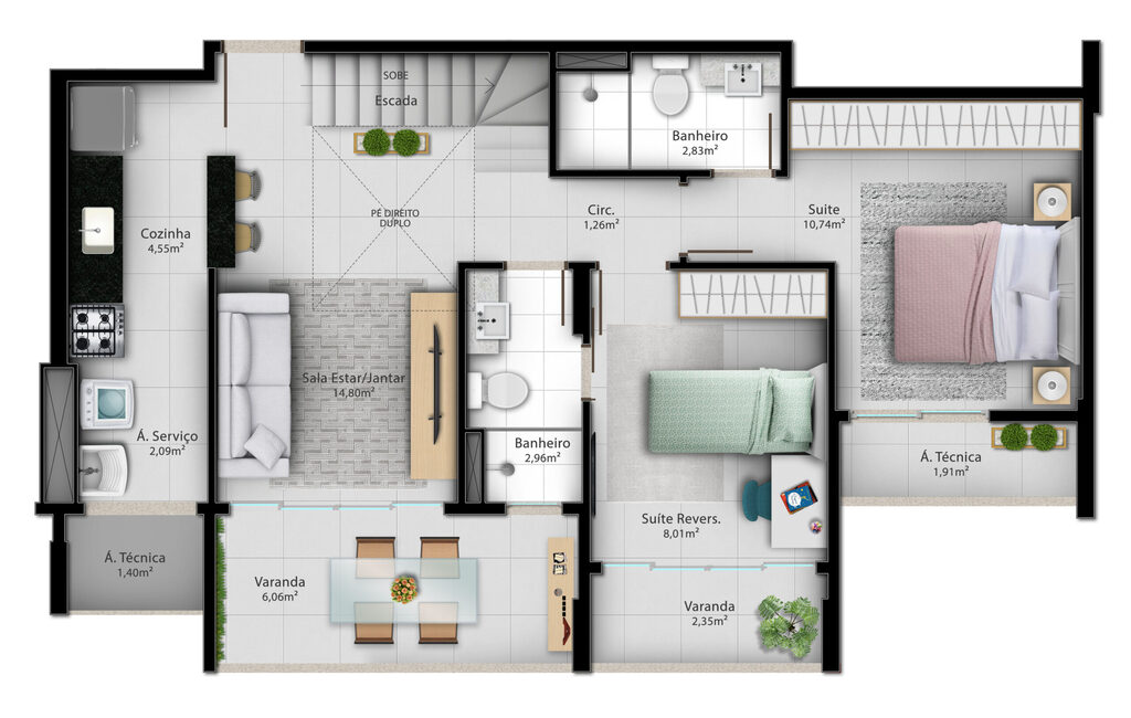 Planta 09 - 2 dorm 124,53m² - duplex - inferior