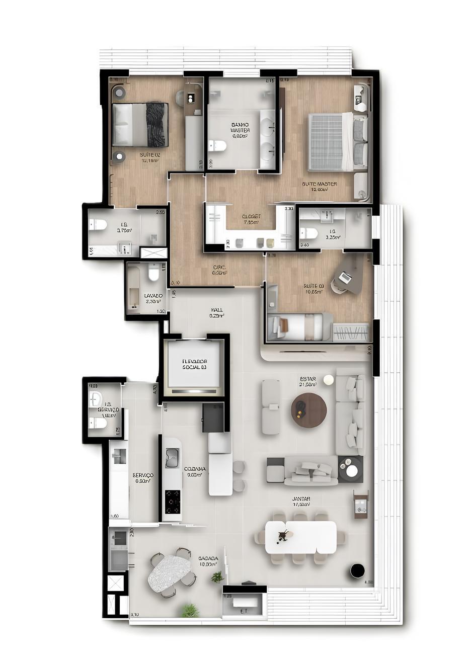 Planta - Planta 01 - 3 dorm 164m²