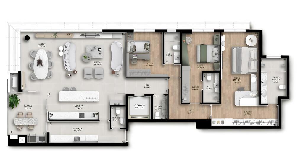 Planta - Planta 02 - 3 dorm 193m²