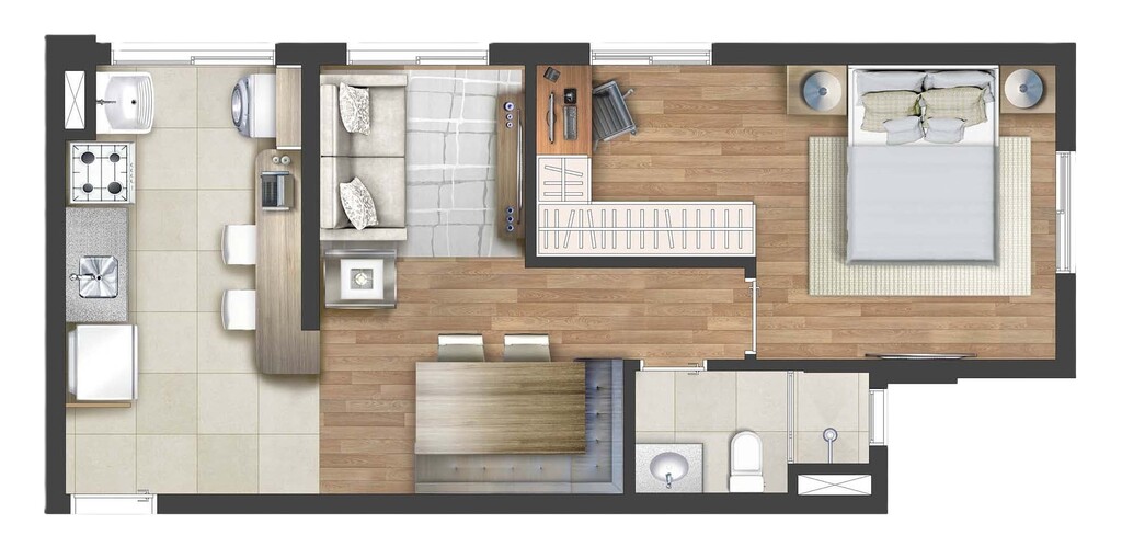 Planta 02 - 1 dorm 42,63m²