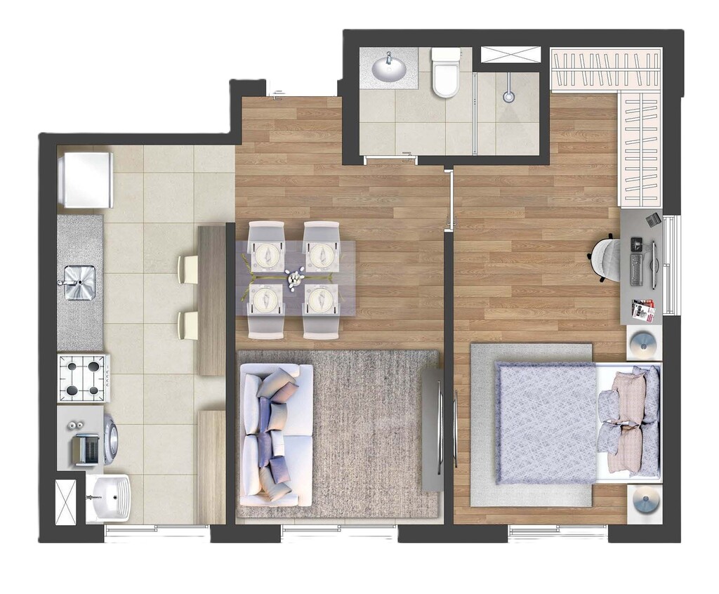 Planta 03 - 1 dorm 42,72m²
