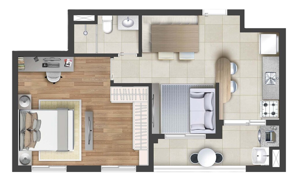 Planta 04 - 1 dorm 46,85m²