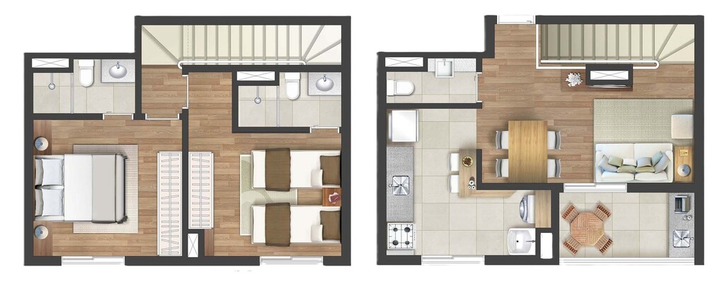 Planta 07 - 2 dorm 68,92m²- duplex