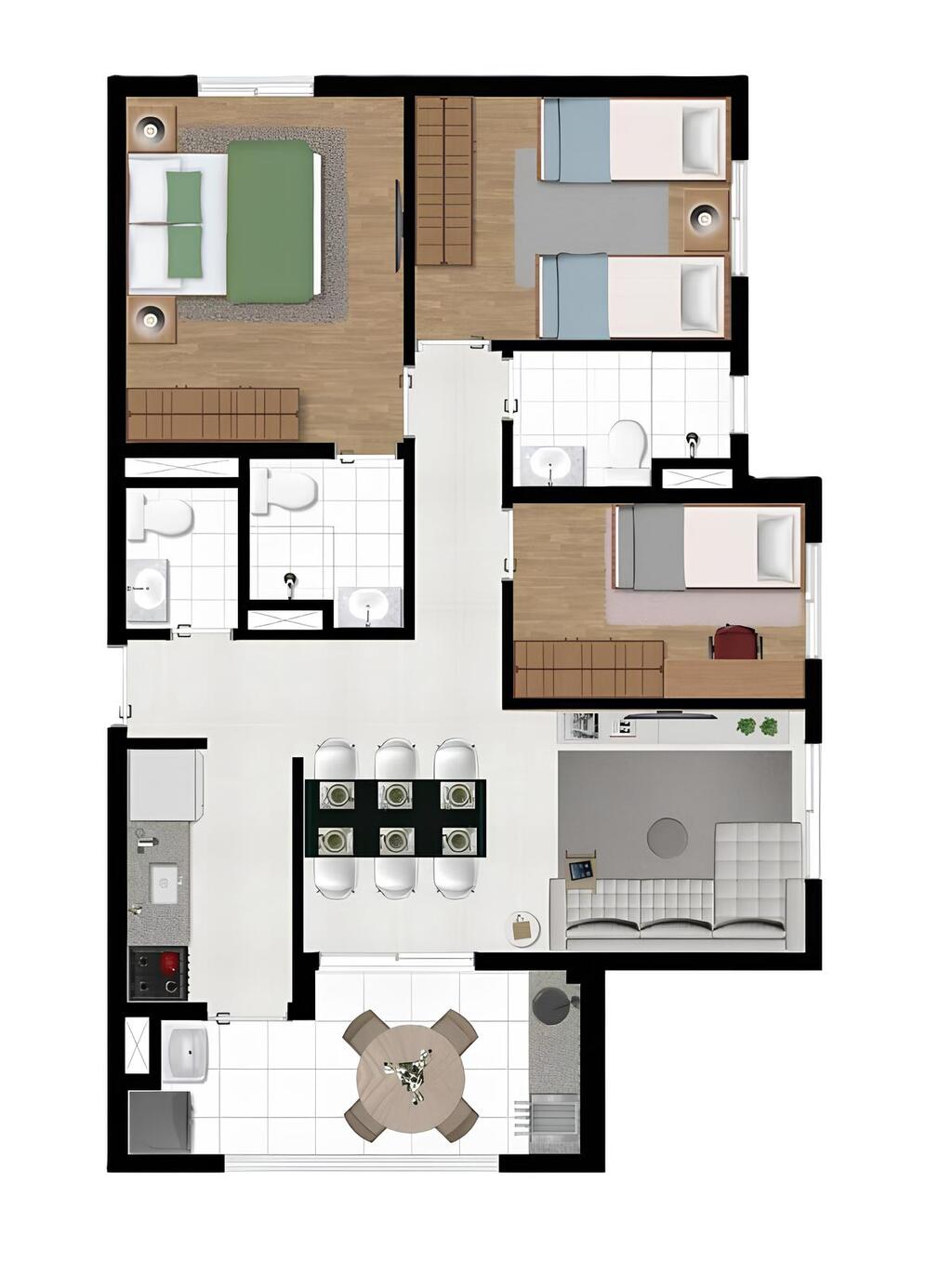 Planta 05 - 3 dorm 73,25m²