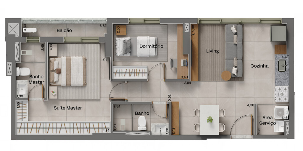 Planta 01 - 2 dorm 68m²