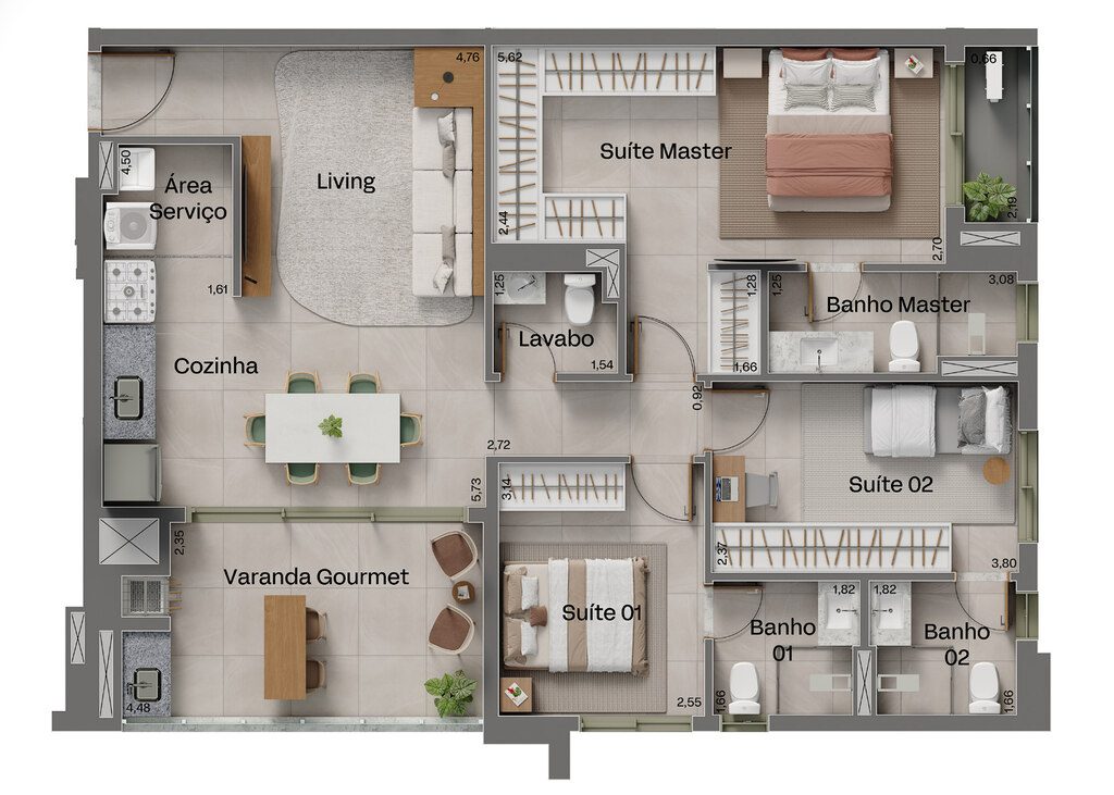 Planta 04 - 3 dorm 101m²