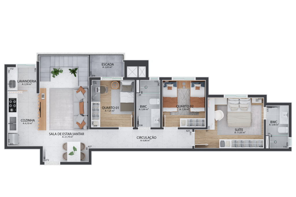 Planta - Planta 02 - 3 dorm 103,20m²