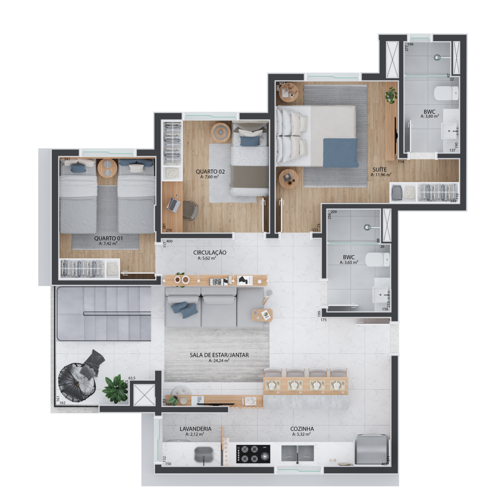 Planta - Planta 03 - 3 dorm 104,01m²