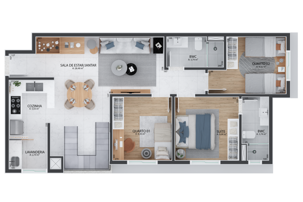 Planta - Planta 06 - 3 dorm 165,05m² - cobertura duplex - inferior