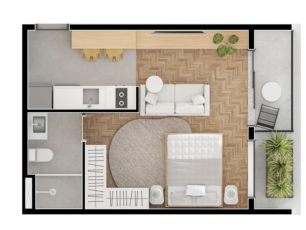 Planta - Planta 04 - 1 dorm 35,79m² - studio - opção