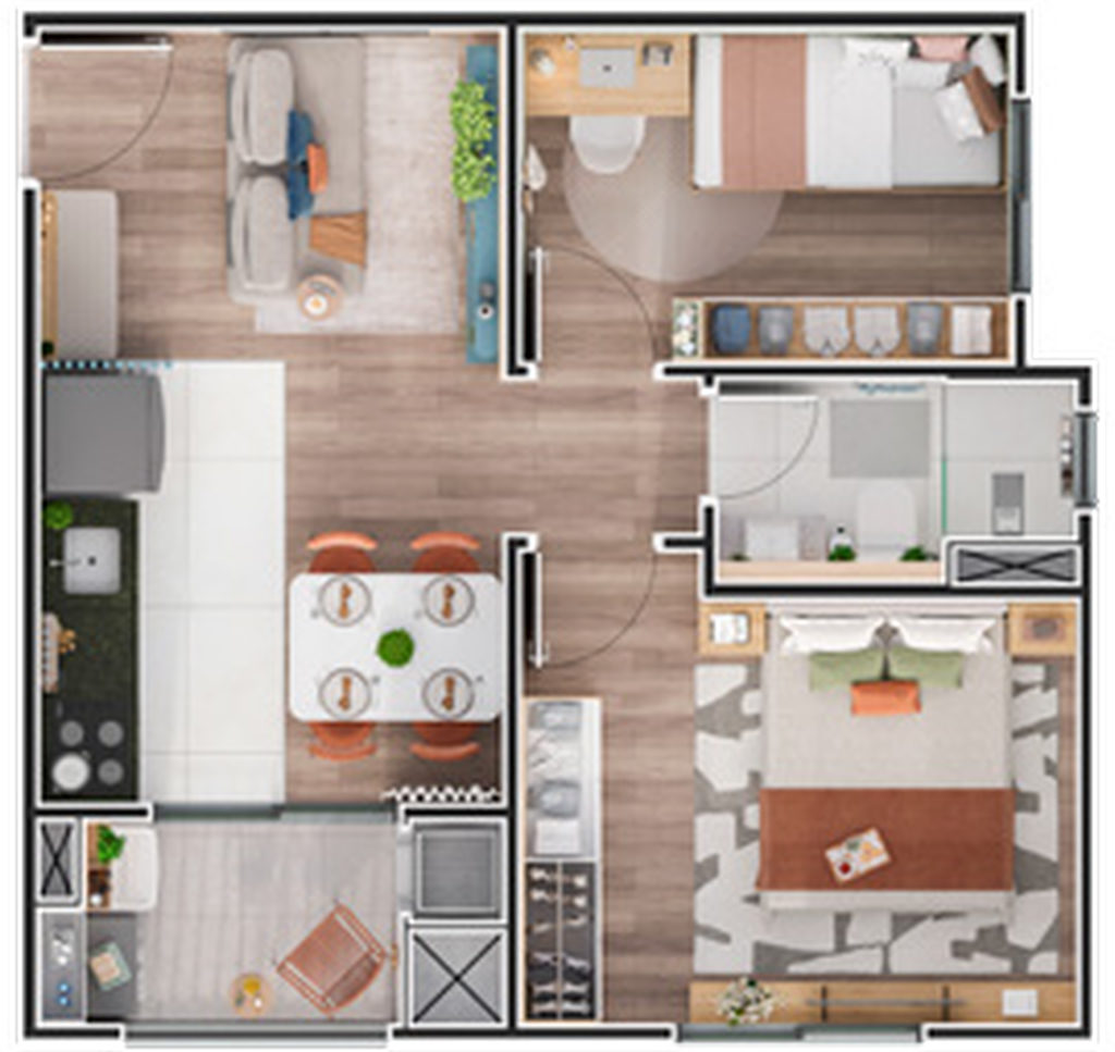 Planta - Planta 01 - 2 dorm 40,01m²