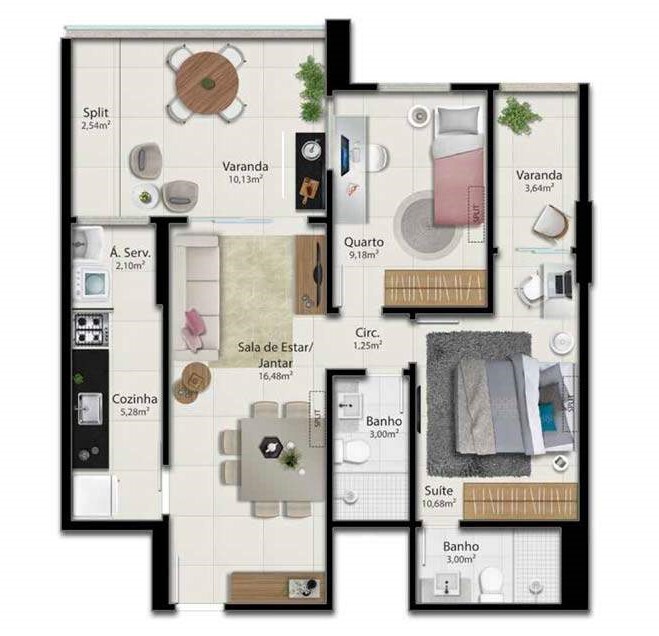 Planta 01 - 2 dorm 76,22m²