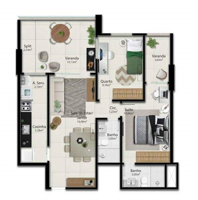 Planta 04 - 2 dorm 76,50m²