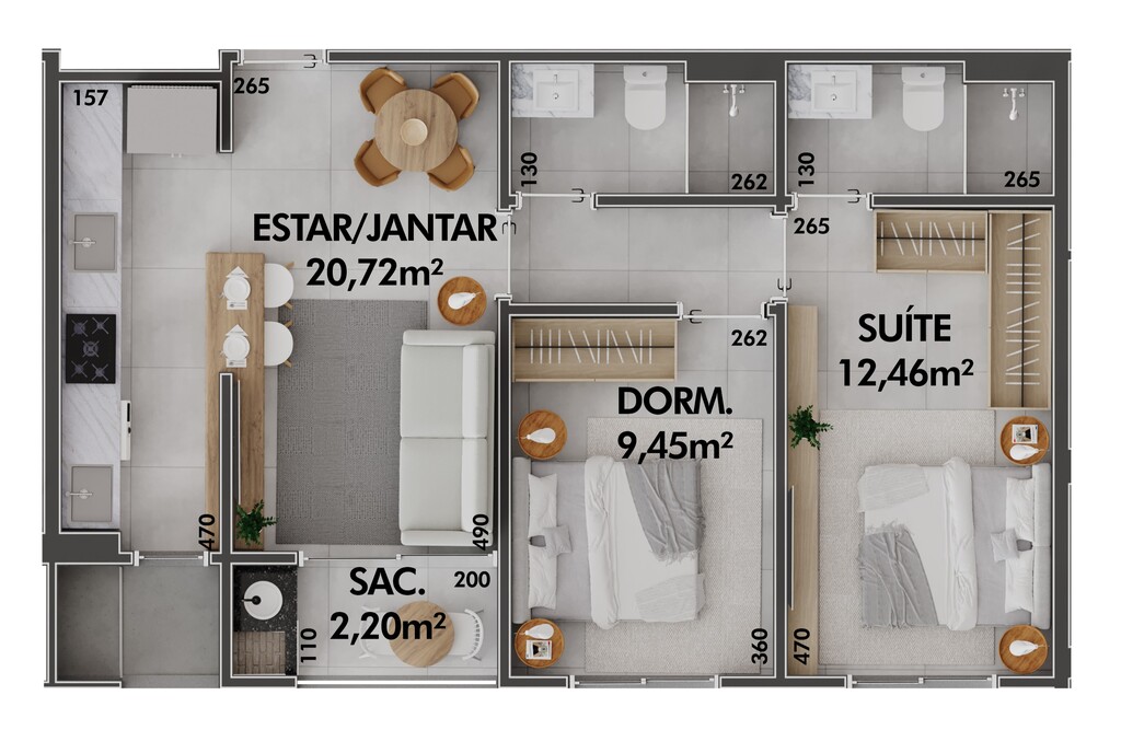 Planta 07 - 2 dorm 63,69m²