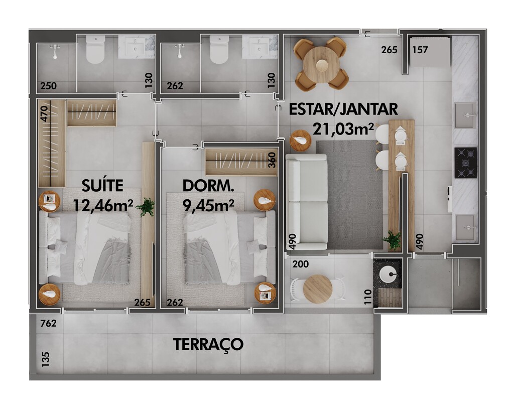 Planta 09 - 2 dorm 75,07m² - garden