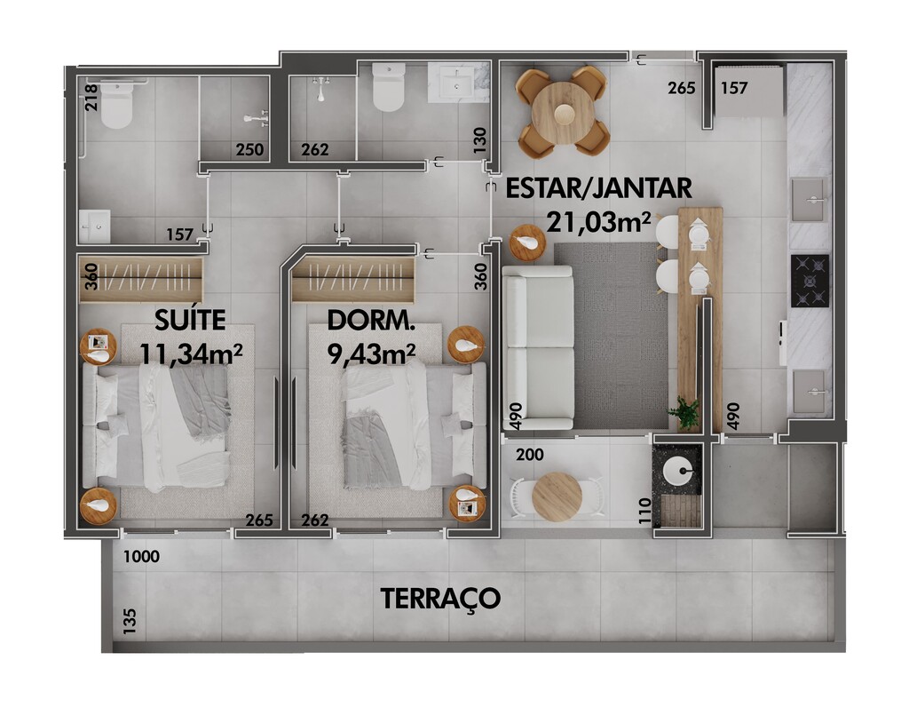Planta 12 - 2 dorm 79,95m² - garden