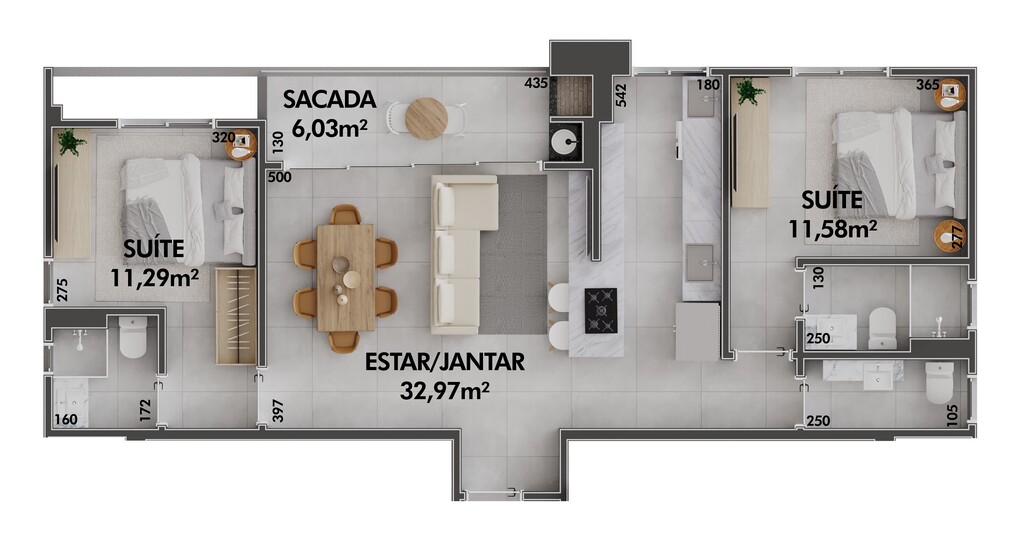 Planta 14 - 2 dorm 81,45m²