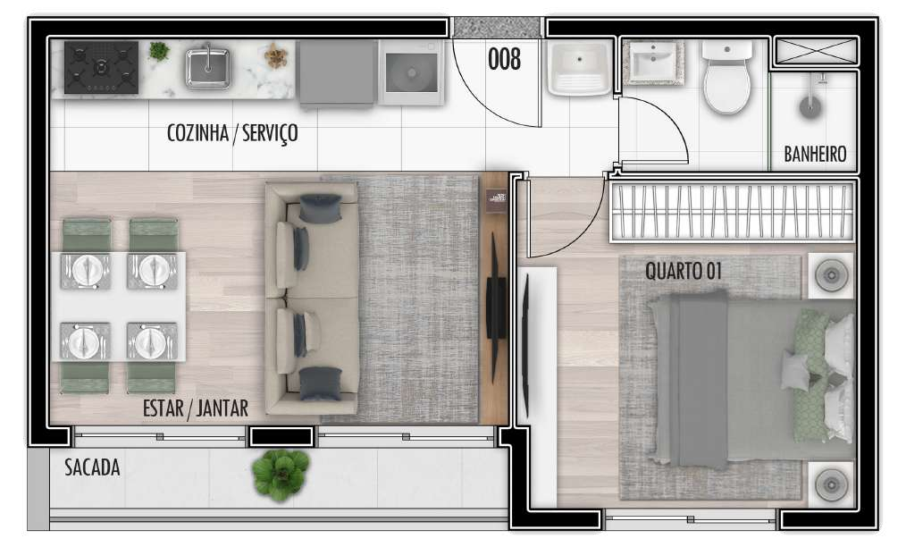 Planta 02 - 2 dorm 34,9m²