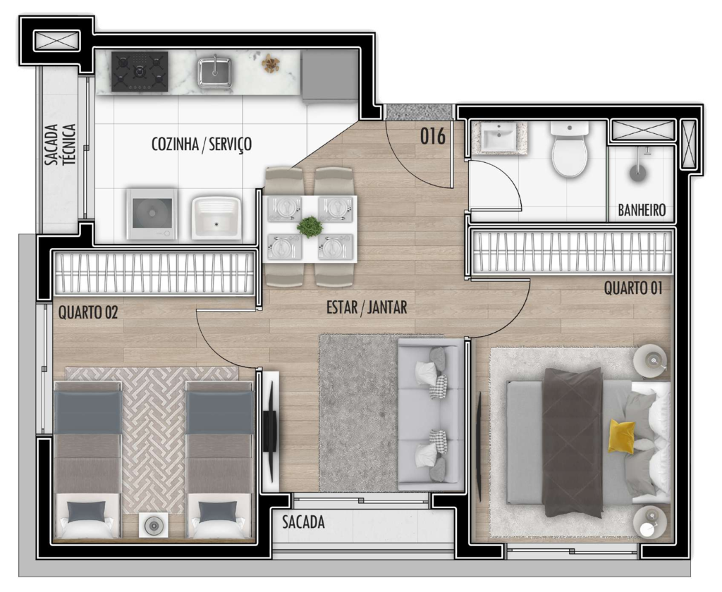 Planta 06 - 2 dorm 44,1m²